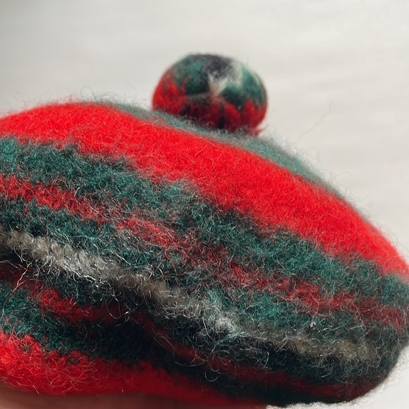 Retro Severson Tam Beret Wool Red Pom Hat Scotland Bagpipe Winter Prep Academia - Picture 5 of 15